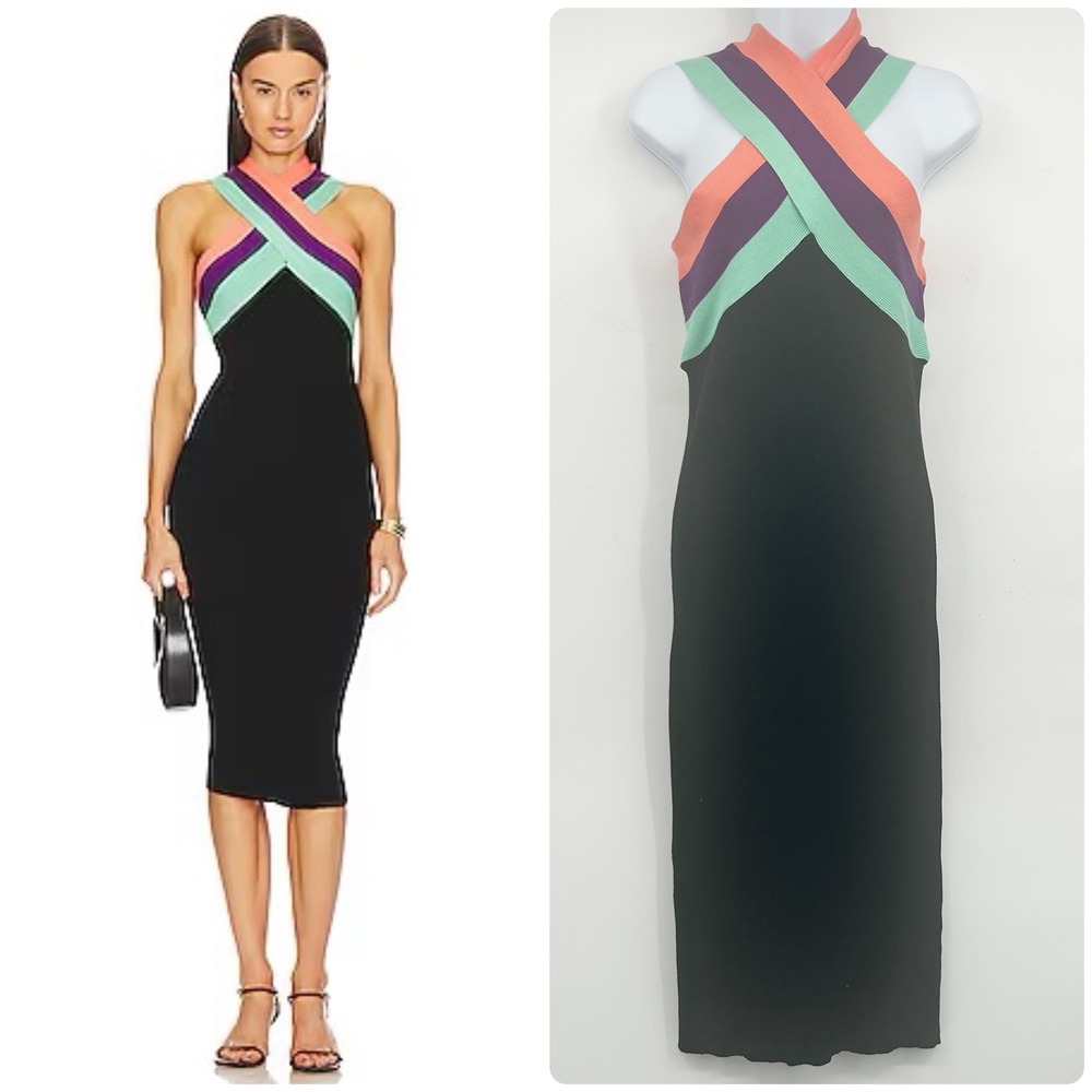 Le Superbe Womens Dragonfruit Stretch Jersey Knit Bodycon Midi Dress Size L